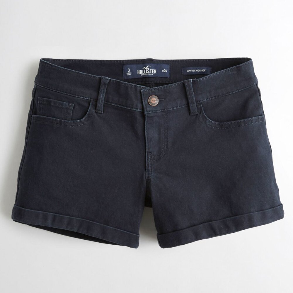 HOLLISTER Low Rise Twill Midi Shorts Navy Dark Blue Size 3 (W 26)